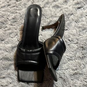 ASOS Black Leather Square-Toe Slide Heels